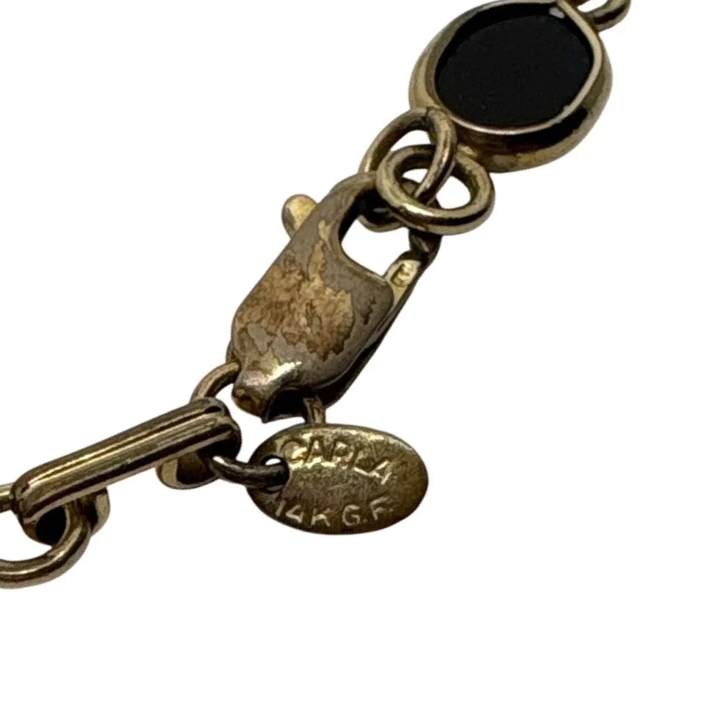 Carla 14K Gold Filled Black Onyx Oval Link Bracelet 7‎ Inch
